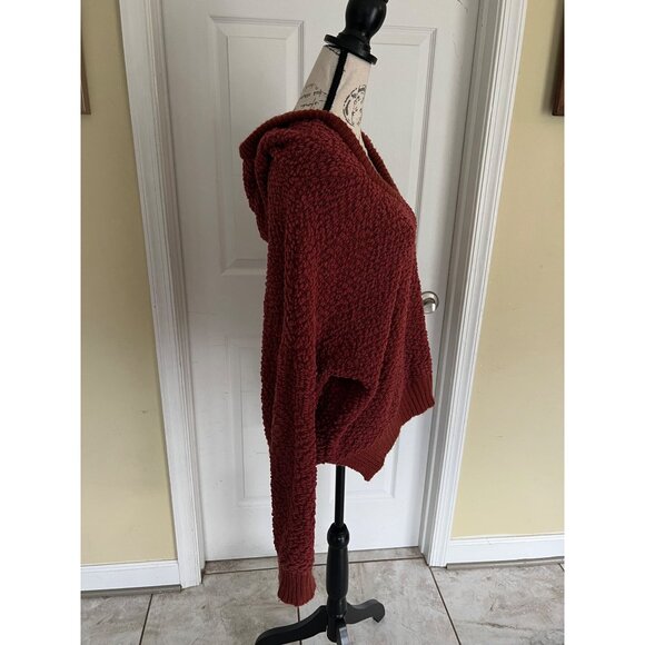 POL Chenille Sweater Rust V-neck Long Sleeve Oversized Hoodie Medium Soft Cozy - Picture 4 of 10
